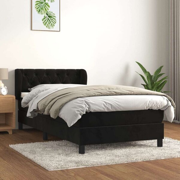 VidaXL Fekete Bársony Ágy Matraccal - 80x200 cm