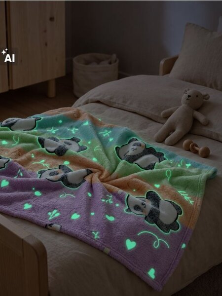 Sinsay - Sötétben világító flanel takaró pandamintával - többszínű