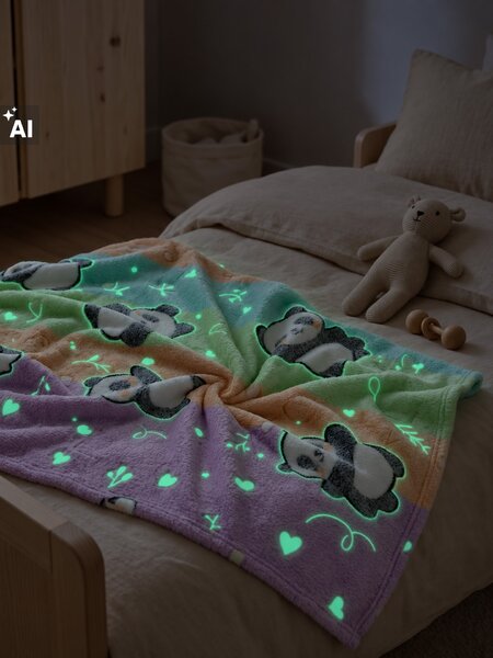 Sinsay - Sötétben világító flanel takaró pandamintával - többszínű