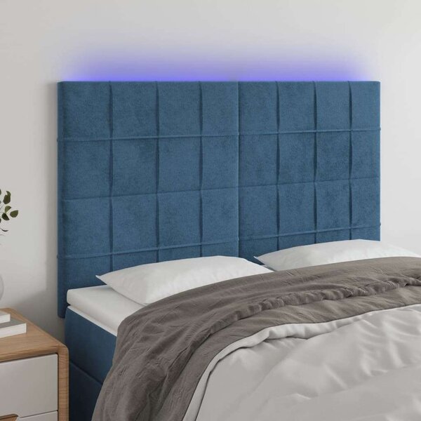 VidaXL sötétkék bársony LED-es fejtámla 144x5x118/128 cm