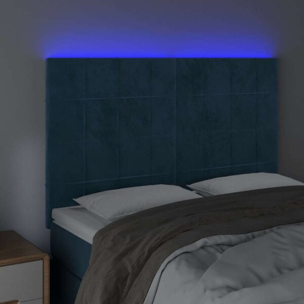 VidaXL sötétkék bársony LED-es fejtámla 144x5x118/128 cm