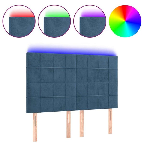VidaXL sötétkék bársony LED-es fejtámla 144x5x118/128 cm