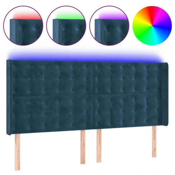 VidaXL LED-es Bársony Ágyfejtámla - Sötétkék - 183cm