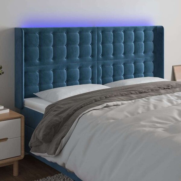 VidaXL LED-es Bársony Ágyfejtámla - Sötétkék - 183cm