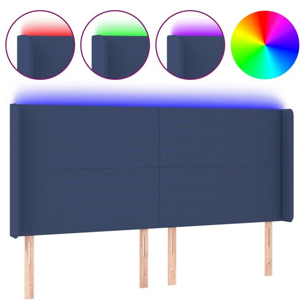 VidaXL Kék Szövet LED Ágyfejtámla - 163x16x118/128cm
