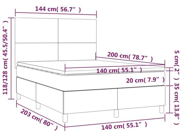 VidaXL Ágy - Rugós - LED-es - 140x200 cm