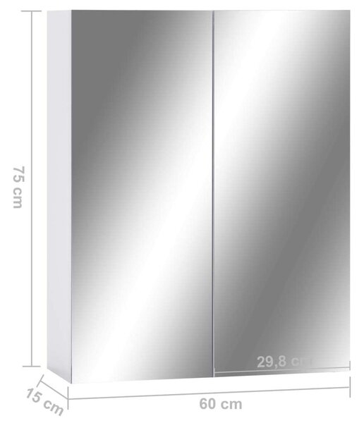 VidaXL Fürdőszobaszekrény - Tükör - Fehér - 60x15x75 cm