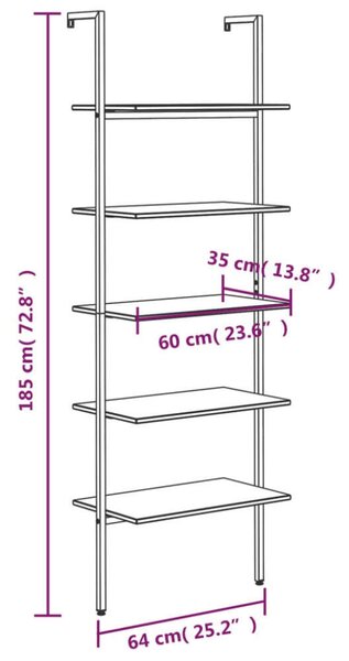 Létrapolc - 5 Polc - Fekete - 64x35x185 cm
