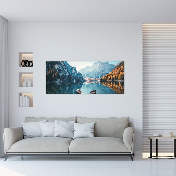 Kép - Csónakok a Braies-tónál (120x50 cm)