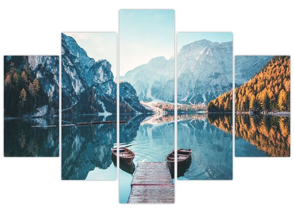 Kép - Csónakok a Braies-tónál (150x105 cm)