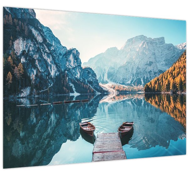 Kép - Csónakok a Braies-tónál (70x50 cm)