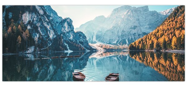 Kép - Csónakok a Braies-tónál (120x50 cm)