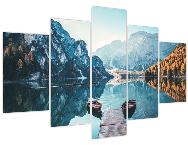 Kép - Csónakok a Braies-tónál (150x105 cm)