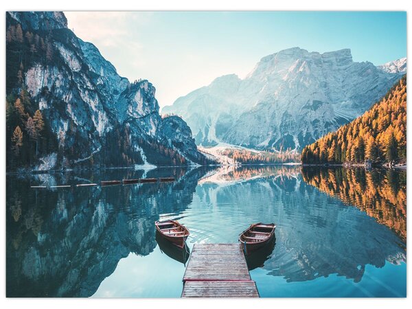 Kép - Csónakok a Braies-tónál (70x50 cm)
