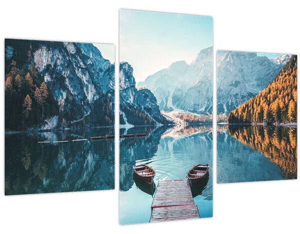 Kép - Csónakok a Braies-tónál (90x60 cm)
