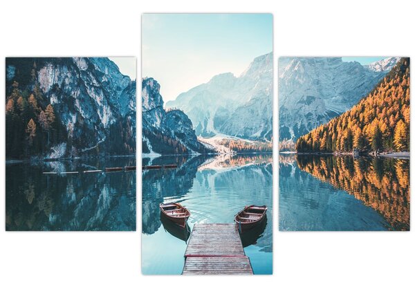 Kép - Csónakok a Braies-tónál (90x60 cm)