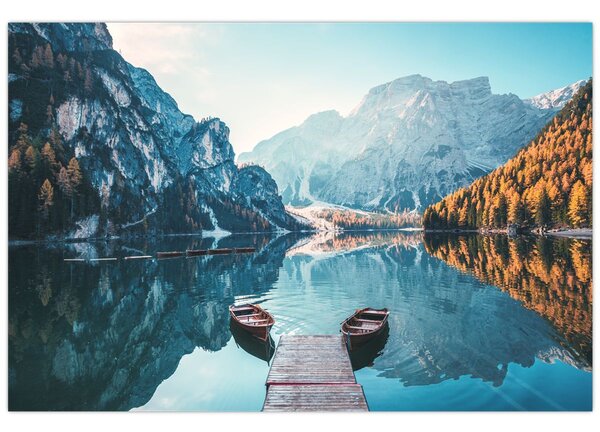Kép - Csónakok a Braies-tónál (90x60 cm)