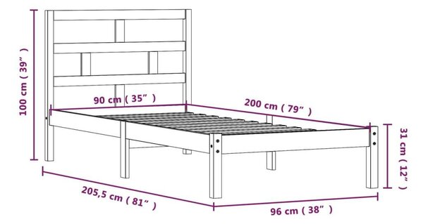 VidaXL Fehér Fenyőfa Ágykeret - 90x200 cm