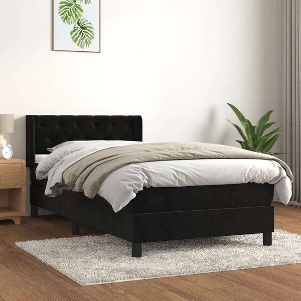 VidaXL Fekete Bársony Ágy Matraccal - 80x200 cm