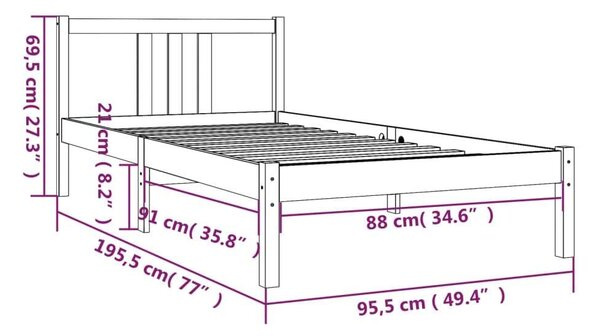 VidaXL tömör fenyőfa ágykeret 90 x 190 cm (3FT Single)
