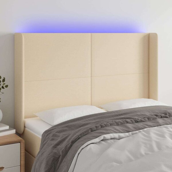 VidaXL LED Ágyfejtámla - Krémszínű Szövet - 147x16x118/128 cm