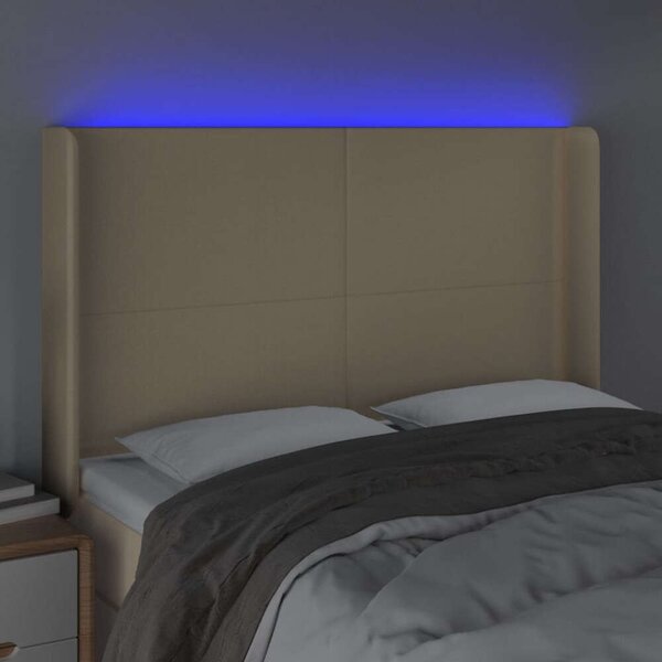 VidaXL LED Ágyfejtámla - Krémszínű Szövet - 147x16x118/128 cm