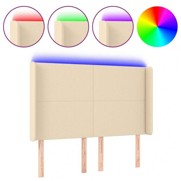 VidaXL LED Ágyfejtámla - Krémszínű Szövet - 147x16x118/128 cm