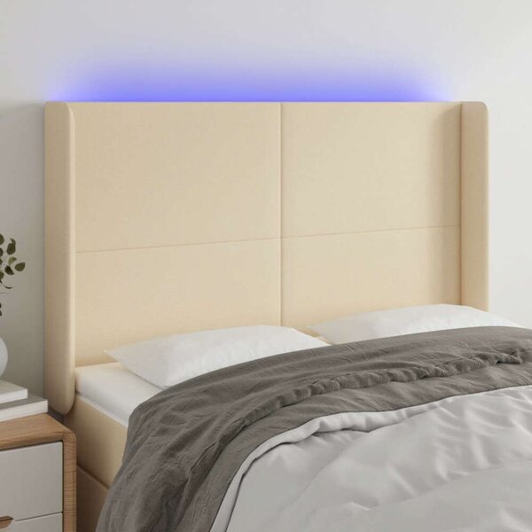 VidaXL LED Ágyfejtámla - Krémszínű Szövet - 147x16x118/128 cm