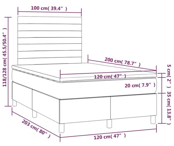VidaXL barna szövet rugós és LED-es ágy matraccal 120 x 200 cm