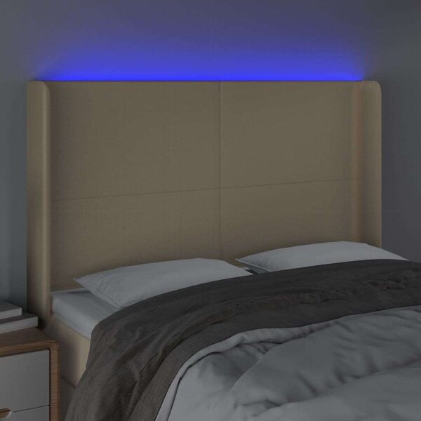 VidaXL LED Ágyfejtámla - Krémszínű Szövet - 147x16x118/128 cm