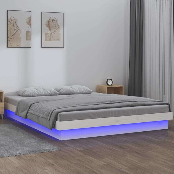 VidaXL LED-es Ágykeret - Tömörfa - Fehér - 180x200 cm