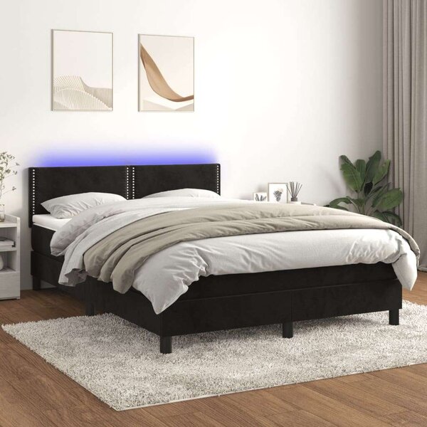 VidaXL Ágy - Fekete Bársony - 140x200 cm - LED