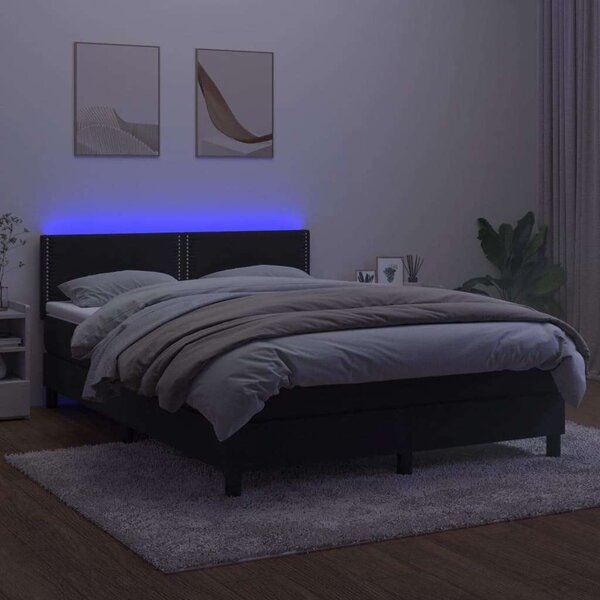 VidaXL Ágy - Fekete Bársony - 140x200 cm - LED