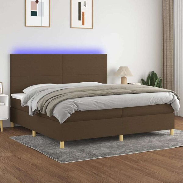 VidaXL Ágy - Barna Szövet - Rugós - LED - 200x200 cm
