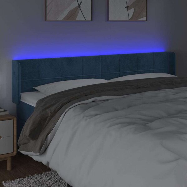 VidaXL sötétkék bársony LED-es fejtámla 183 x 16 x 78/88 cm