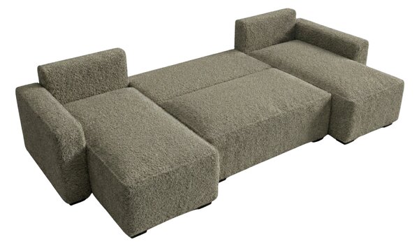 Kinyitható U alakú ülőgarnitúra SMART BOUCLE 303x143 cm, szürkésbarna