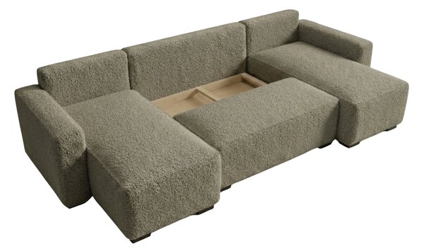 Kinyitható U alakú ülőgarnitúra SMART BOUCLE 303x143 cm, szürkésbarna