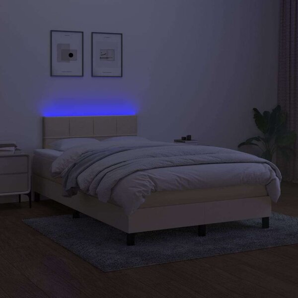 VidaXL LED-es Ágy - Rugós - Krémszínű - 120x200 cm