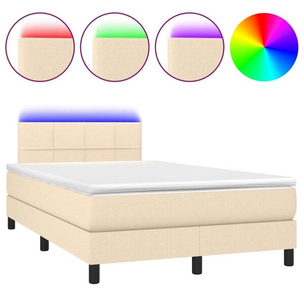 VidaXL LED-es Ágy - Rugós - Krémszínű - 120x200 cm