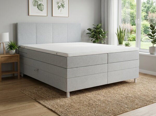 Kárpitozott Boxspring Ágy CARINA 140x200 cm világosszürke Matrac: Bonell rugós matrac