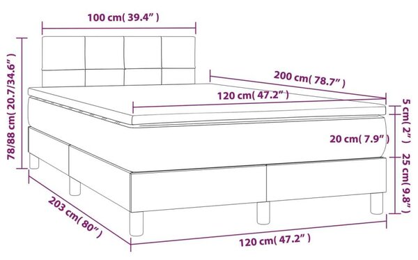 VidaXL Rugós Ágy - Sötétszürke Szövet - 120x200 cm