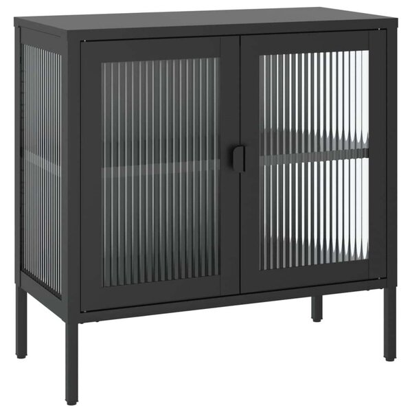 VidaXL Tálalószekrény - Fekete Acél és Üveg - 70x35x70 cm