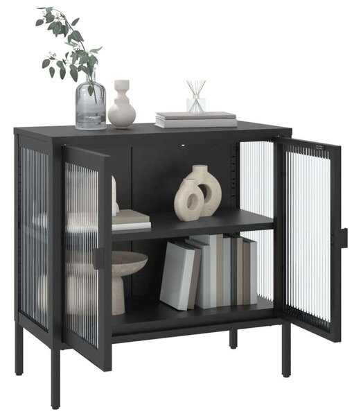 VidaXL Tálalószekrény - Fekete Acél és Üveg - 70x35x70 cm