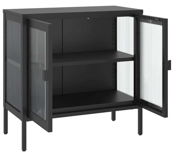 VidaXL Tálalószekrény - Fekete Acél és Üveg - 70x35x70 cm