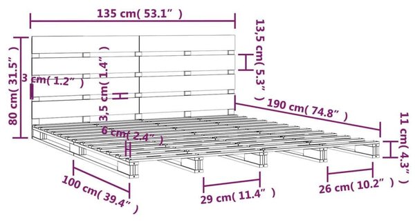 VidaXL tömör fenyőfa ágykeret 135 x 190 cm (4FT6 Double)