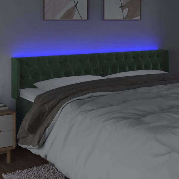 VidaXL LED-es Bársony Fejtámla - Sötétzöld - 183cm
