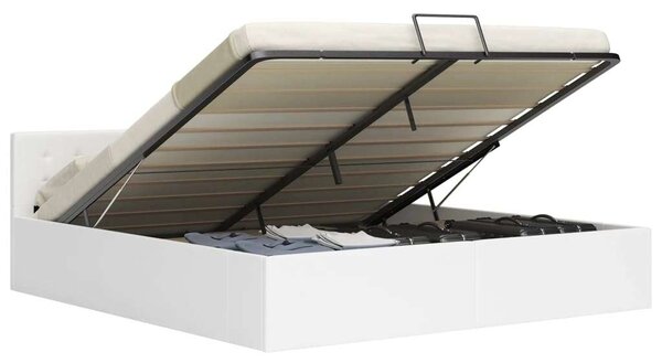 VidaXL fehér műbőr ágykeret hidraulikus ágyneműtartóval 180 x 200 cm