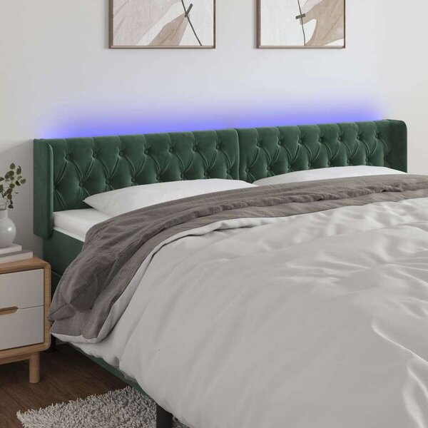 VidaXL LED-es Bársony Fejtámla - Sötétzöld - 183cm
