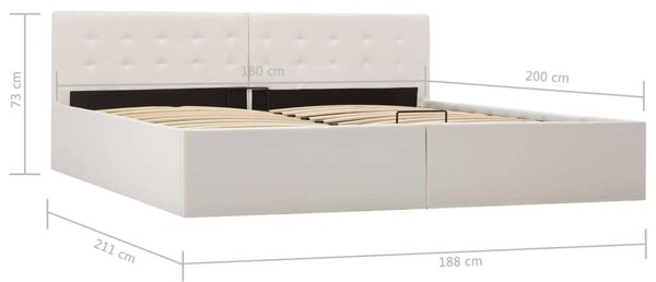 VidaXL fehér műbőr ágykeret hidraulikus ágyneműtartóval 180 x 200 cm