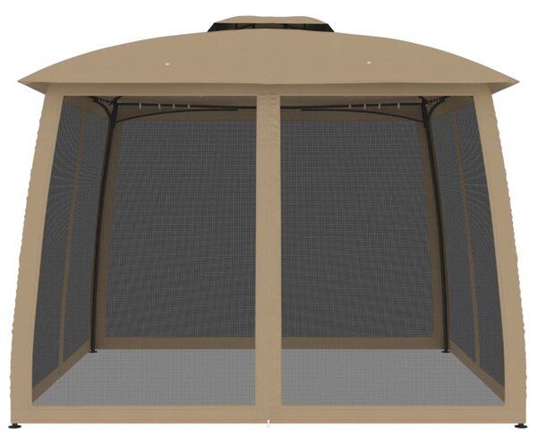 VidaXL tópszínű acél dupla tetős pavilon hálós falakkal 2,93 x 2,93 m